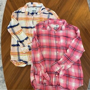 Old Navy Kids Plaid Shirts - Pink and Multicolor. Size 8.
